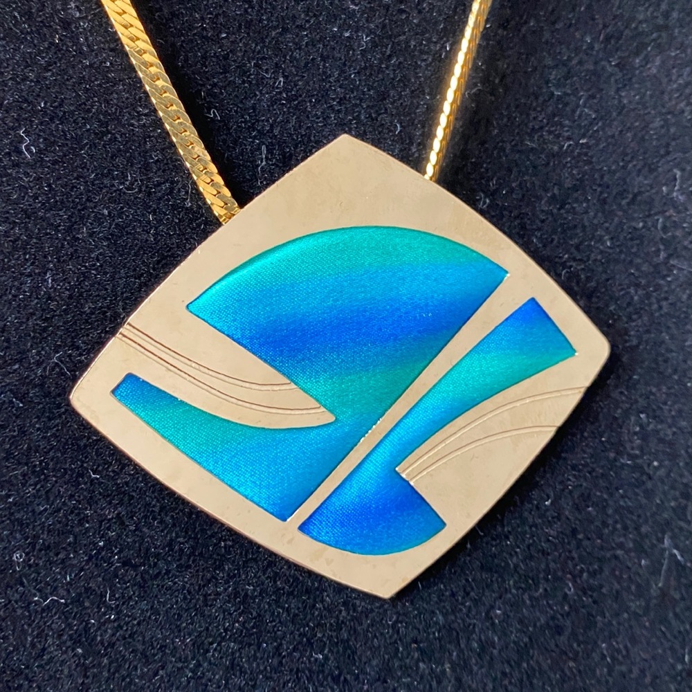 Kyle McKeown Hand-painted Silk Necklace Blue Green